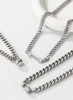 钛钢古巴链男嘻哈潮流高级感杠铃哑铃男士项链高级感配饰不掉色潮