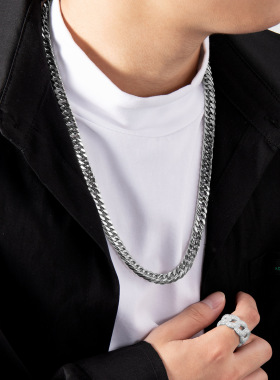 欧美潮人嘻哈古巴链男士钛钢