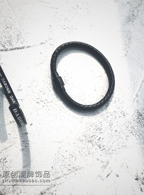 潮人个性黑色牛皮皮手环潮男首饰