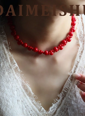 新年复古简约百搭手工编织红色琉璃项链轻奢高级感时尚气质锁骨链