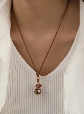 原创新年新中式红色葫芦项链轻奢高级感时尚复古百搭本命年毛衣链