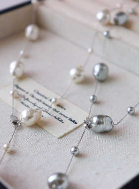 法式复古气质珍珠通体925银项链高保色设计感毛衣链女高级感长款