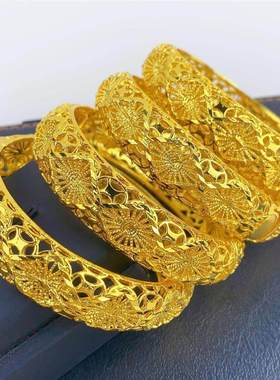 假黄金首饰时尚迪拜新娘24K镀金手镯尼日利亚新娘结婚饰品镯子现