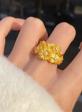 在逃公主蝴蝶戒指古法沙金戒指真黄金色轻奢婚戒首饰久不掉色