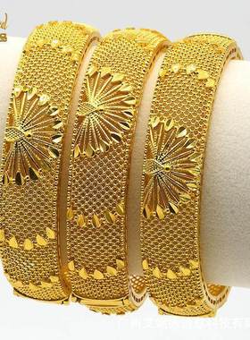 订婚五金首饰仿真24K合金迪拜新娘手镯新款爆款中女式结婚金镯子