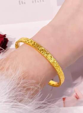 重工沙金碎冰冰亮闪闪开口金黄色手镯精致金店款女式手环手镯直播
