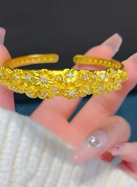 繁花似锦沙金花朵手镯彷真黄金婚嫁三金订婚结婚五金镯子金店同款