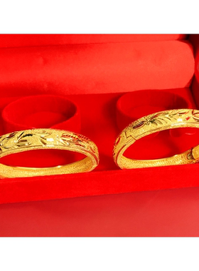 珠宝镀金柳叶窄面手镯真黄金一对新娘镀金婚嫁手镯陪嫁假黄金首饰