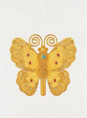 韦雪同款蝴蝶项链琳琅花丝蝴蝶吊坠女真沙金老铺锁骨链金店同款