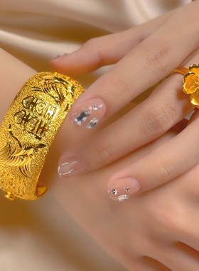 珠宝真黄金项链磨砂花朵新娘结婚三金首饰套装结婚道具仿金结婚三