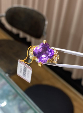 实物拍摄意大利款天然紫水晶S925银女士戒指满火彩颜色浓郁活口款