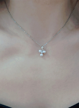 欧美跨境锆石蝴蝶结珍珠项链轻奢小众毛衣链精致时尚气质项饰