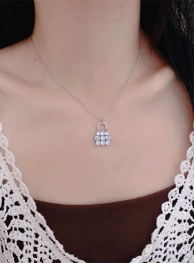 韩版超闪锆石包包吊坠项链女精致满钻气质轻奢通勤百搭休闲锁骨链