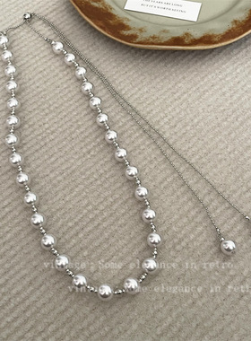 法式长款流苏气质仿施家珍珠毛衣链复古优雅轻奢高级感可调节项链