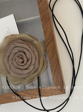 复古布艺烧边玫瑰花手工网纱山茶花颈链绑带手腕花头饰配饰