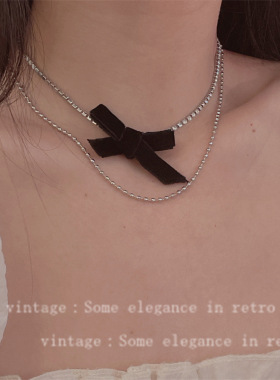 韩国气质水钻链条蝴蝶结双层颈链锁骨网红复古百搭赫本风颈链