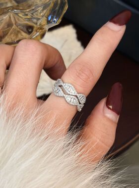 高端网红热卖满钻紫色锆石戒指女仿真天然紫水晶开口戒指