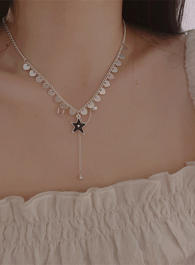甜酷风粉锆爱心亮片圆珠流苏小众气质黑色五角星百搭锁骨项链女