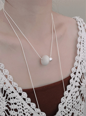 韩版白色圆珠choker项链女日常百搭长款小众高级感卫衣绑带毛衣链