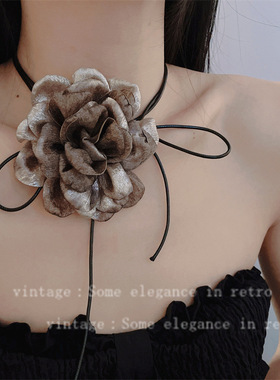 暗黑复古布艺玫瑰花项链宴会礼服花朵颈链手链高级感多种用法腰链