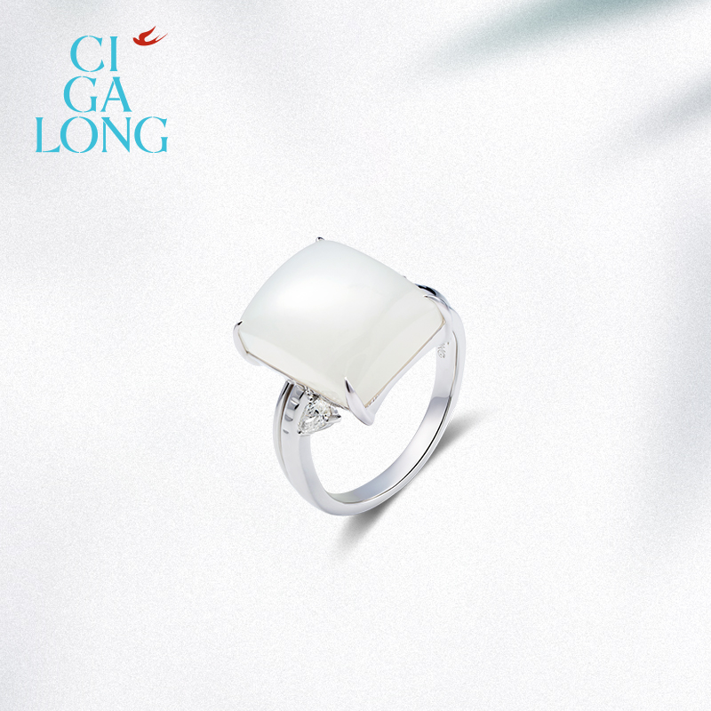 CIGALONG龙梓嘉素锦和田玉戒指原创新品铂金手饰新中式珠宝 - 图1