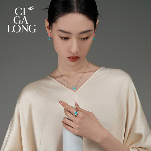 CIGALONG龙梓嘉小葫芦天然绿松石项链耳钉新中式珠宝母亲节礼物 - 图3
