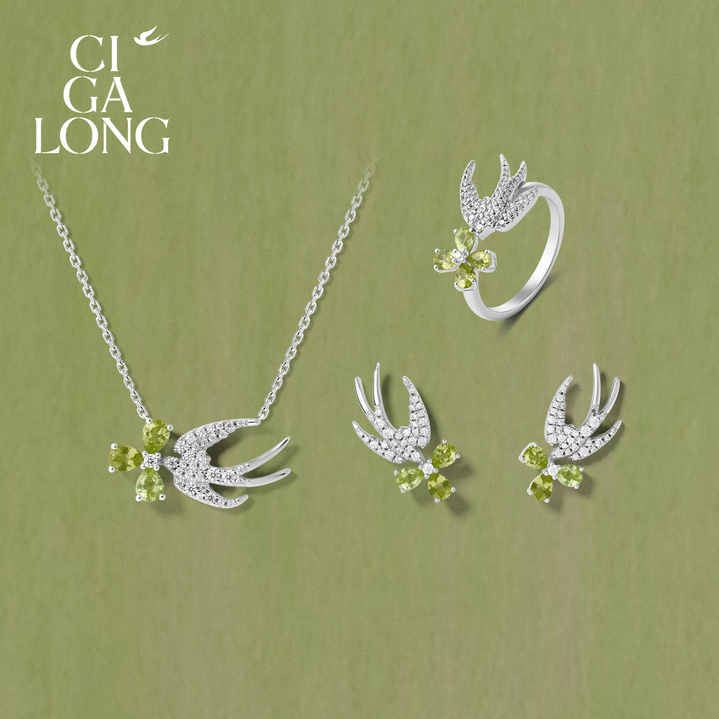 New product purchase coupons CIGALONG Long Zijia Xiaofeiyan peridot necklace earrings ring Chinese jewelry