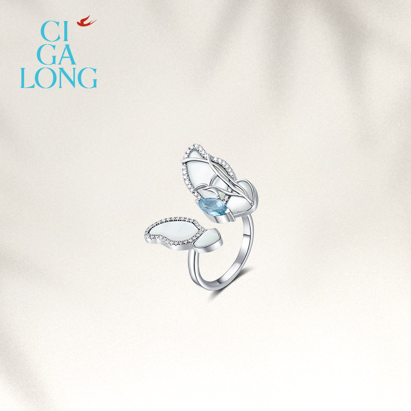 CIGALONG龙梓嘉霜色蝴蝶托帕石母贝胸针新中式珠宝,淘宝优惠券,粉丝福利购,淘宝优惠卷