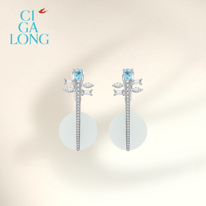 CIGALONG龙梓嘉月琴和田玉银月白胸针耳钉S925梨满园新中式珠宝,淘宝优惠券,粉丝福利购,淘宝优惠卷