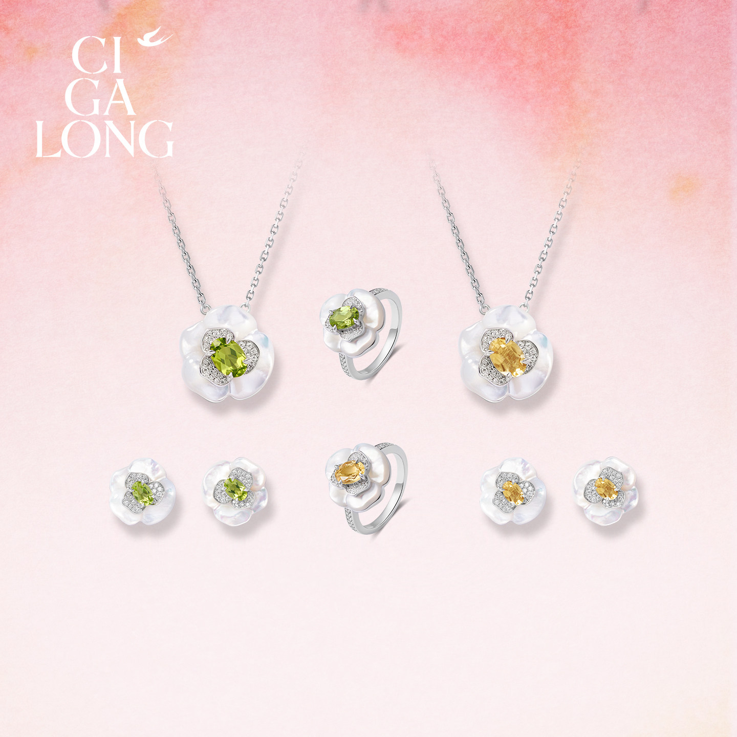 CIGALONG Iced Green Camellia Necklace