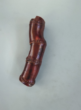天然竹鞭鸽血红竹根文玩手把件把玩竹制品摆件纯手工制作收藏物品