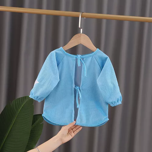 Детский водонепроницаемый фартук, демисезонный вельветовый лонгслив подходит для мужчин и женщин, нагрудник для еды, анти-грязь, сзади на завязках