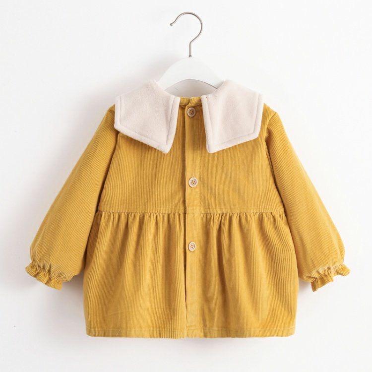 Cotton autumn and winter baby girl waterproof dirty eating smock children's bib baby rice pocket corduroy reverse dressing