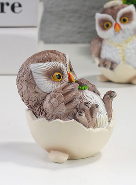 破壳猫头鹰萌趣摆件 桌面创意装饰小众治愈系树脂小动物摆设