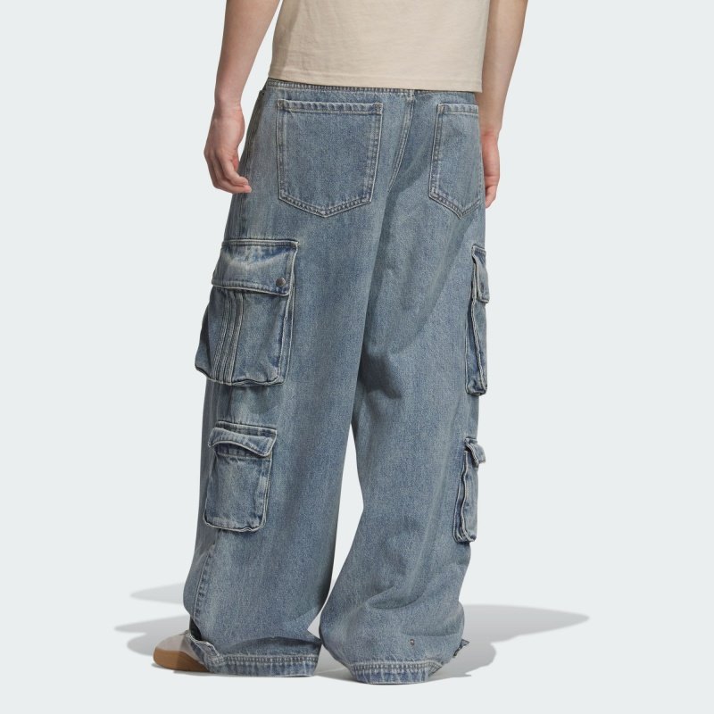 Adidas/阿迪达斯2025春季蛇年新款工装牛仔宽松运动男长裤 JY0204 - 图0