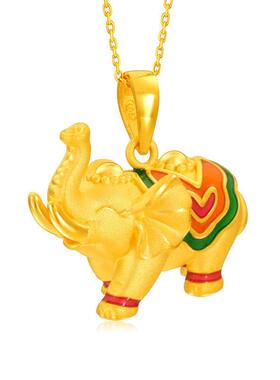 3D硬金大象黄金珐琅铜镀金福象小象吊坠diy挂件沙金烤漆款