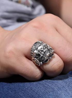 纯银男士破魔戒指国潮半佛半魔破魔而出泰银夸张介子复古做旧