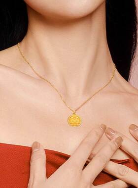 金店同款古法沙金龙年生肖项链开心微笑摆尾龙吊坠毛衣链送女友