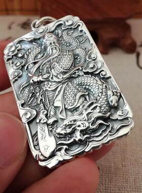 新款武财神关公吊坠银霸气男士复古项链护身吊牌