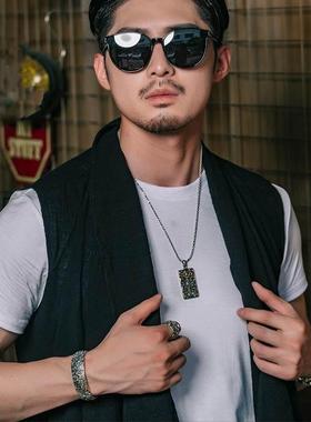 高档夔牛手镯男镀银饕餮兽面纹角龙银手环中国风复古霸气首饰新款