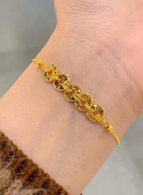 五帝钱币流苏手链女新中式古法金色碎碎冰吊坠锁骨链