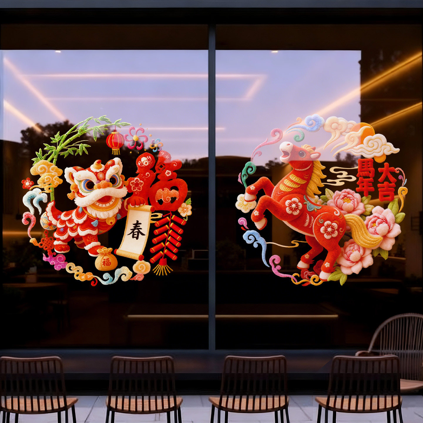 马年新款窗花玻璃静电贴2026新年元旦氛围感装饰布置卡通毛绒贴纸,淘宝优惠券,粉丝福利购,淘宝优惠卷