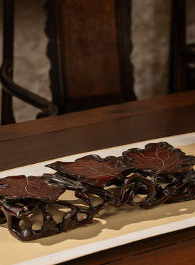 清代大红酸枝树叶纹三联器座