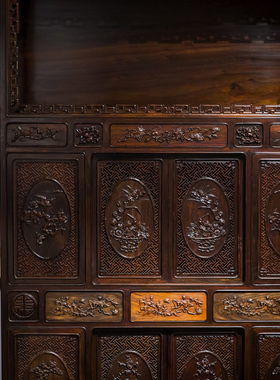 红木花鸟亮格一对中式明清家具