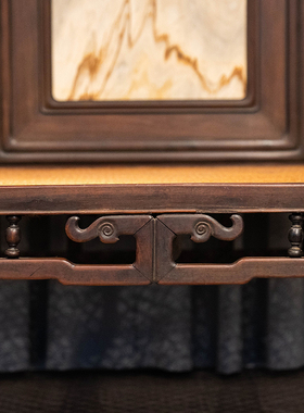 清代红木镶云石七屏风式罗汉床