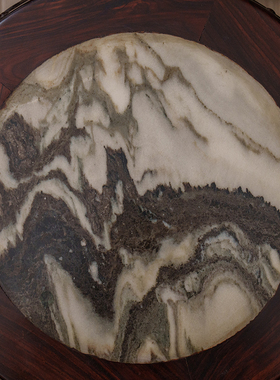 红木镶云石鱼门洞鼓墩形圆台圆凳