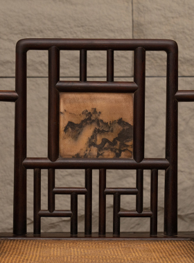 清代红木镶云石攒接背屏扶手椅（一对）明天古典老家具红木椅子