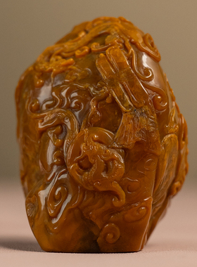 田黄石雕龙凤纹诗文印章