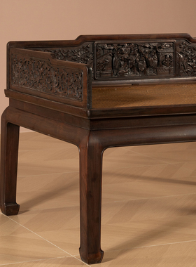 清中期大红酸枝高浮雕三围禅椅