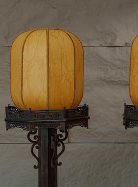 清代红木独柱八角灯台（一对）